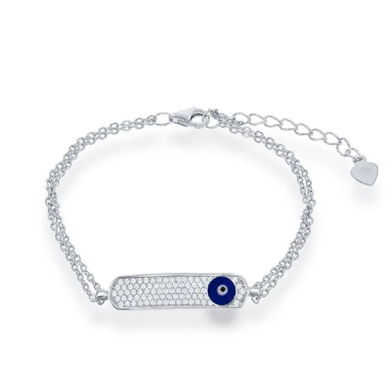 Luxury Cuff Bracelet-Sterling Silver Double Strand with Navy Evil Eye ID Bracelet, 6"