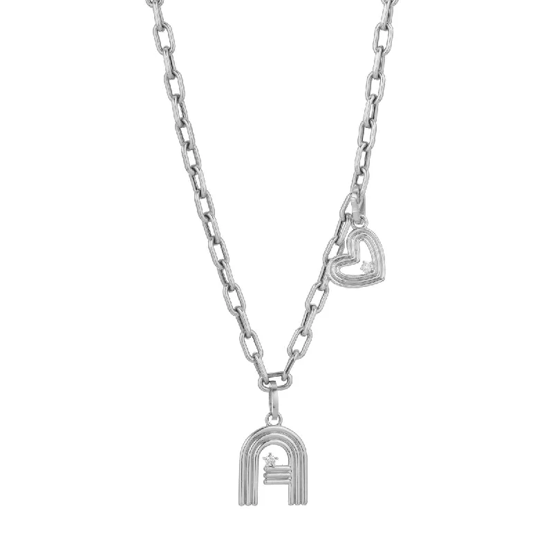 Dainty Gemstone Necklace-4mm Groovy Italian Chain Initial Heart Necklace in Sterling Silver