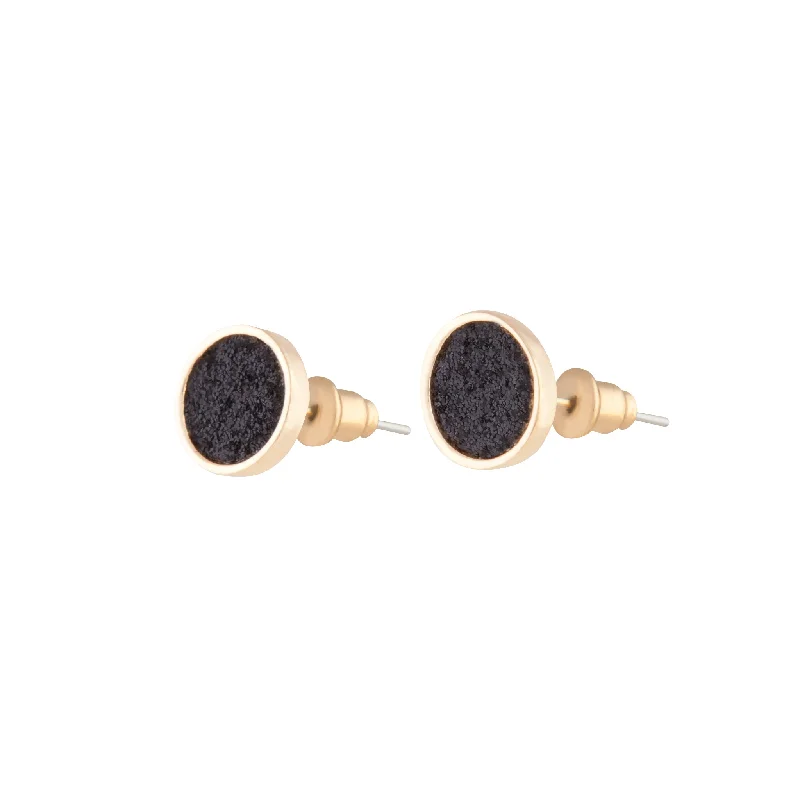 Shiny Hoop Earrings-Black Gold Mini Round Glitter Stud Earrings