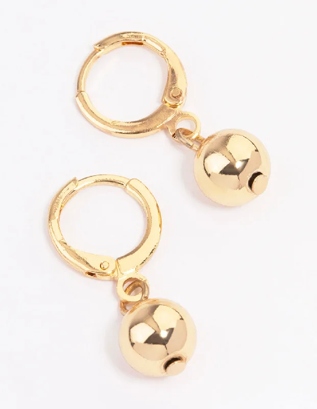 Metal Statement Earrings-Gold Small Classic Ball Huggie Earrings