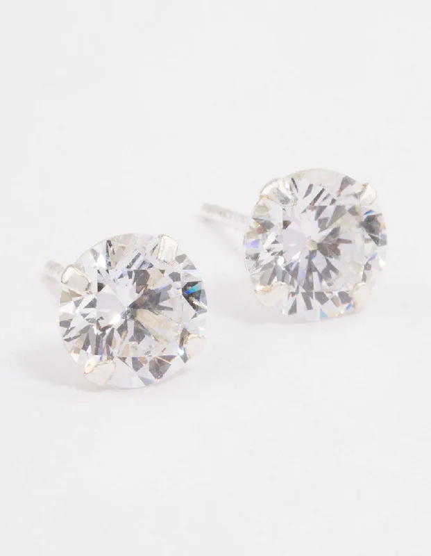 Long Silver Earrings-Sterling Silver Double Cubic Zirconia Stud Earrings