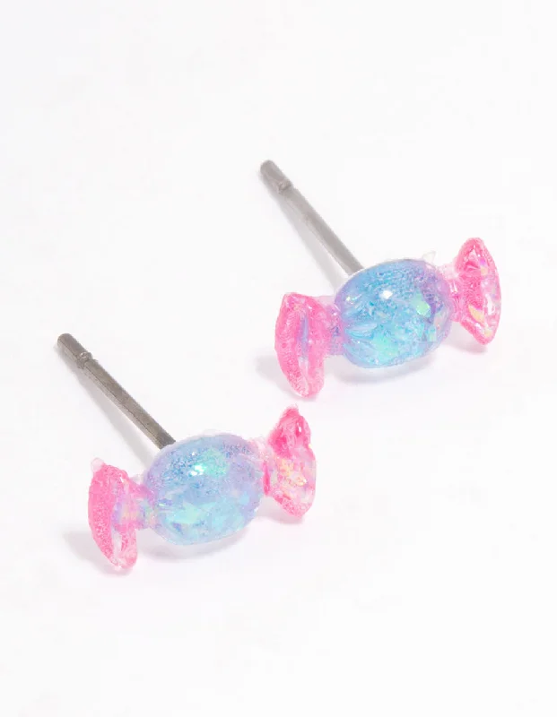 Custom Earrings for Gift-Acrylic Pink & Blue Candy Stud Earrings