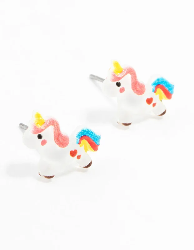 Flower Earrings-Plastic Unicorn Stud Earrings