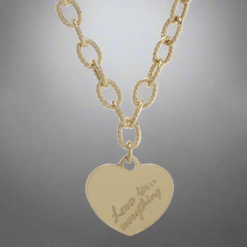 Teardrop Crystal Necklace-YGP Sterling Link "Love is Everything" on Heart Necklace