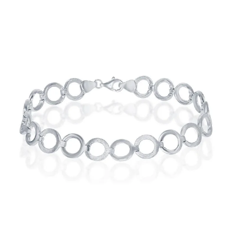 Cute Charm Bracelet-Sterling Silver Flat and Shiny Alternating Circle Bracelet