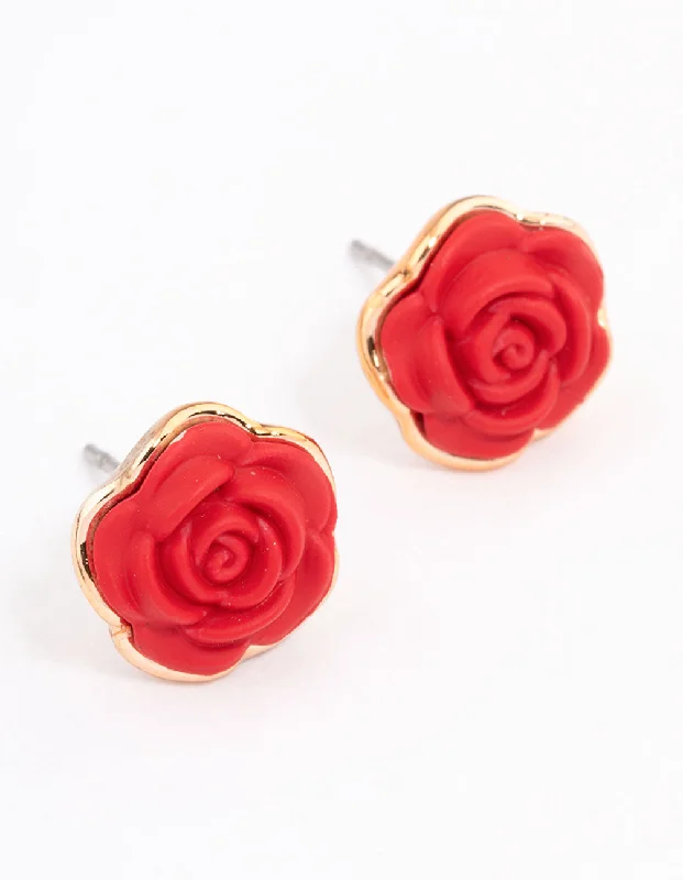 Elegant Drop Stud Earrings-Gold Coated Rose Stud Earrings