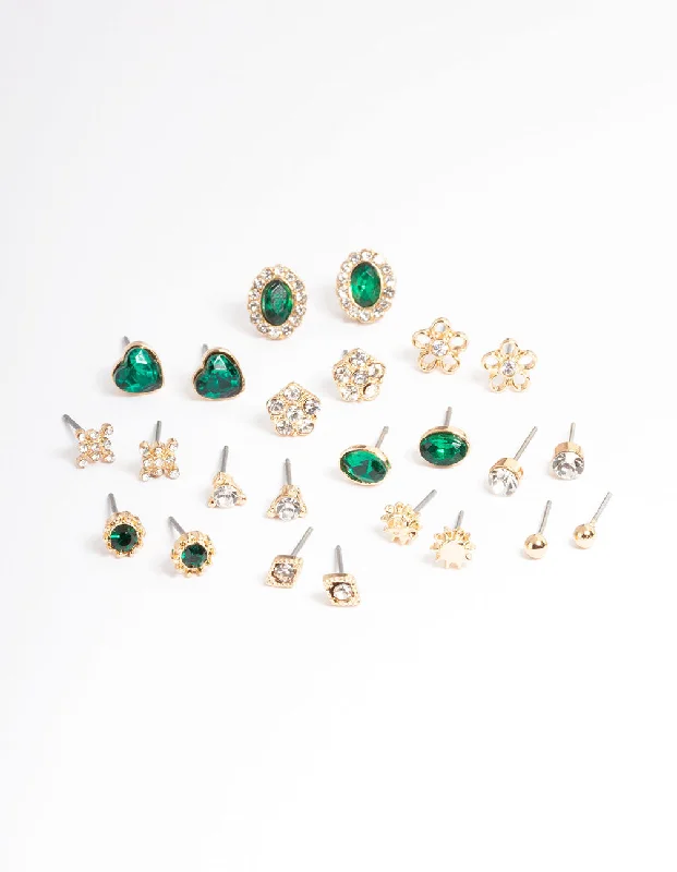 Luxury Designer Earrings-Gold Geometric Jewel Stud Earring 12-Pack