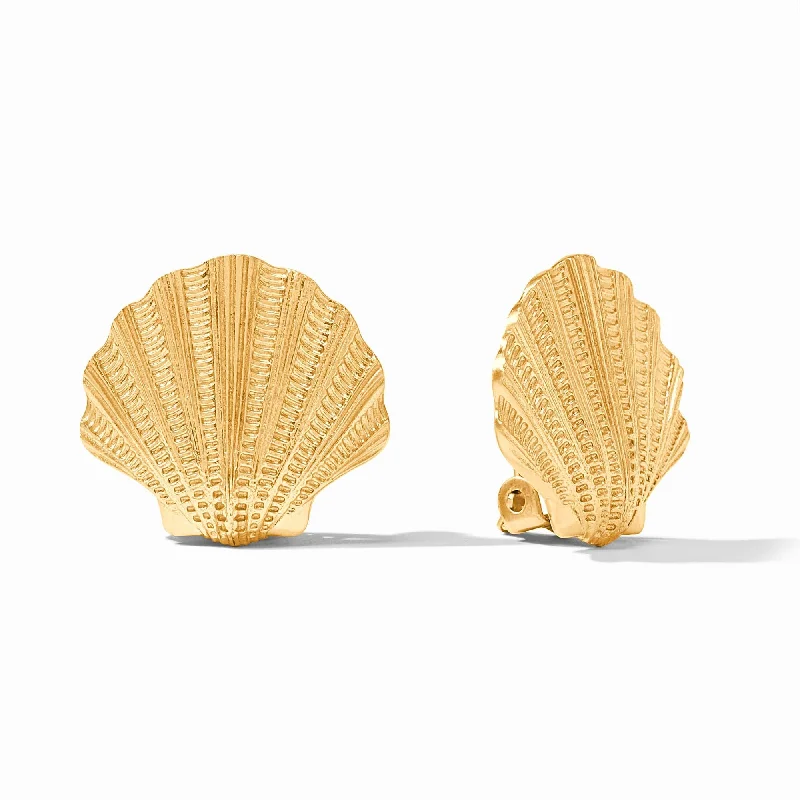 Classic Gold Earrings-Sanibel Shell Clip