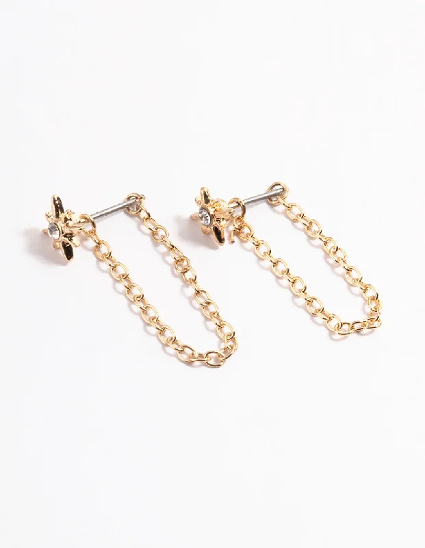 Natural Stone Earrings-Gold Chain Front & Back Stud Earrings