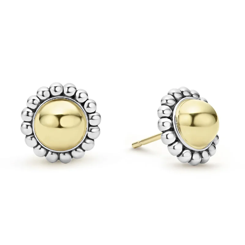 Luxury Diamond Earrings-High Bar Two-Tone Caviar Stud Earrings