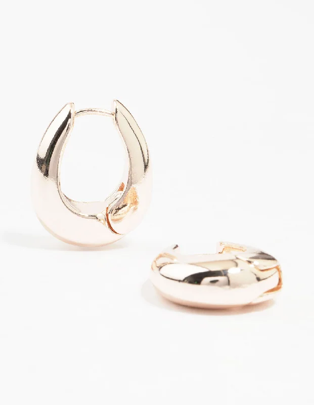 Big Statement Earrings-Rose Gold Chunky Oval Huggie Earrings