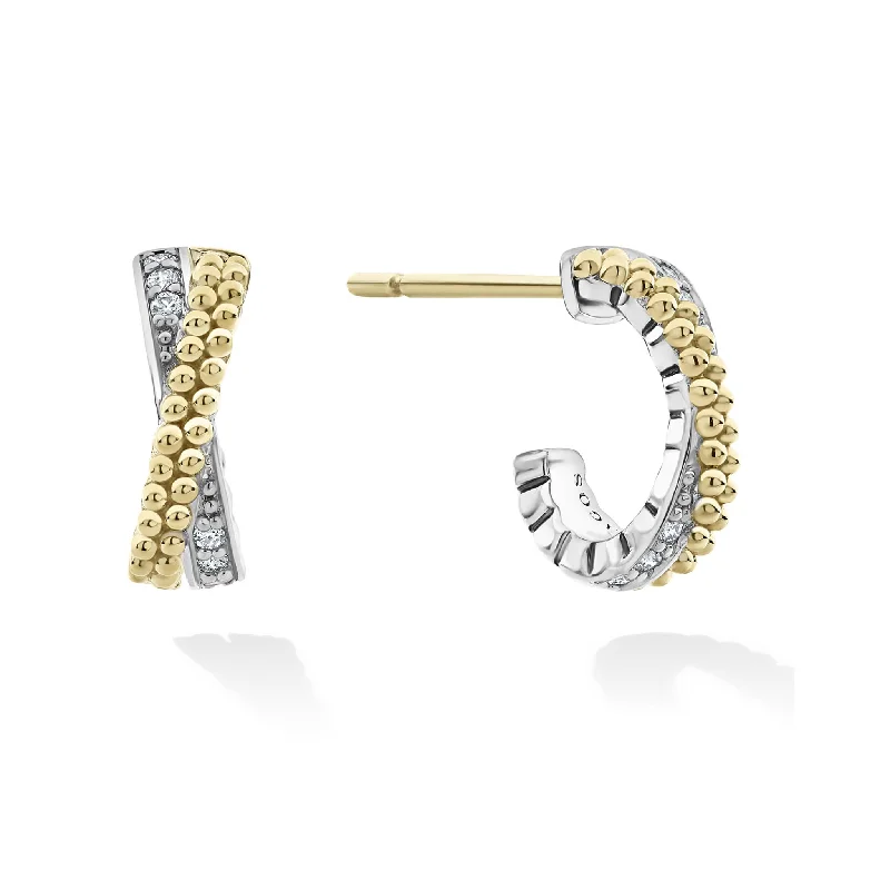 Geometric Dangle Earrings-Caviar Lux Two-Tone Caviar X Diamond Huggie Earrings