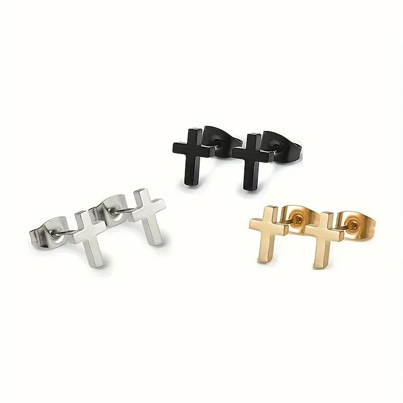 3 Pairs Retro Solid Color Plating Stainless Steel 18k Gold Plated Ear Studs