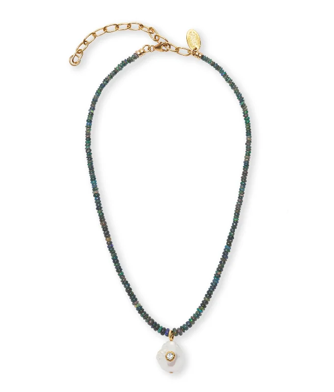 Adjustable Crystal Pendant Necklace-Castillo Necklace in Black Opal