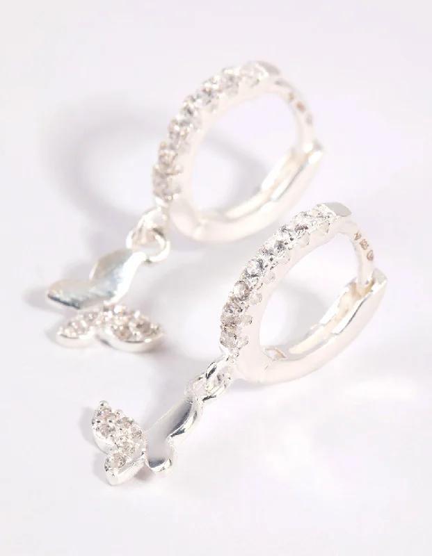 High-End Earrings-Sterling Silver Diamante Butterfly Huggie Earrings