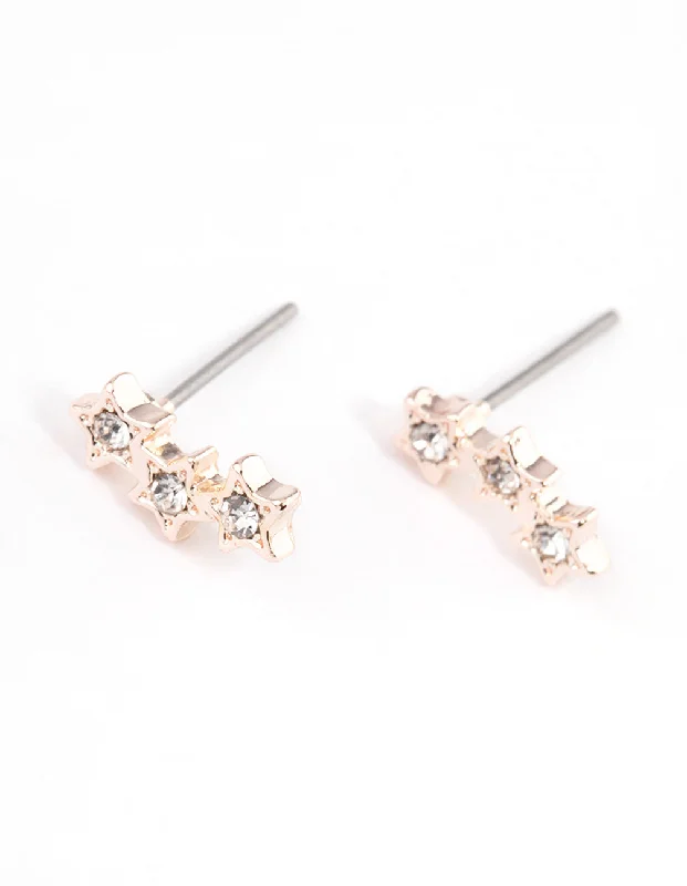 Rhinestone Stud Earrings-Rose Gold Star Crawler Stud Earrings