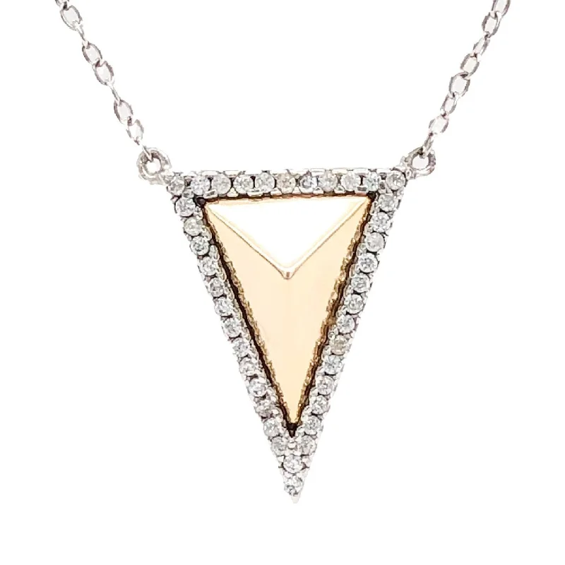 Pearl Necklace for Wedding-YGP Sterling CZ Triangle Pyramid Necklace