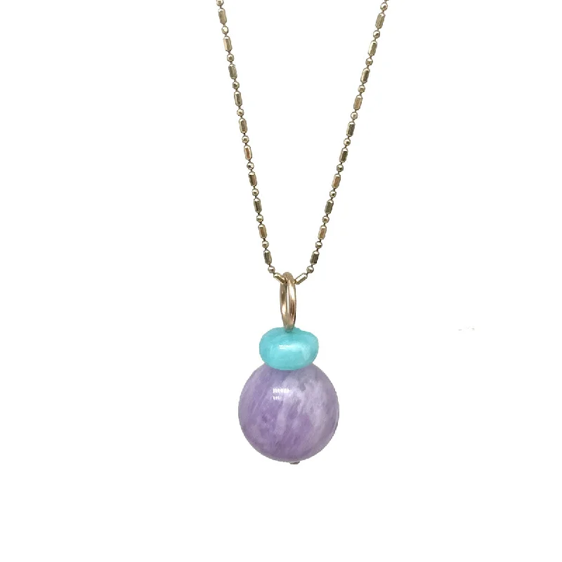 Layered Crystal Pendant Necklace-Lucky Pom Charm Amazonite Amethyst