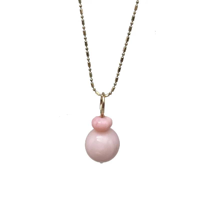 Silver Choker Necklace-Lucky Pom Charm Double Pink Opal