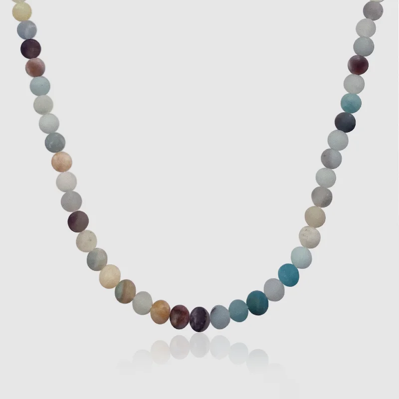 Elegant Silver Necklace-Ocean Beaded Necklace 8mm