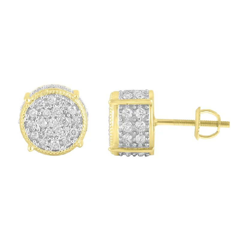 Retro Earrings-LADIES STUD EARRINGS 0.70CT ROUND DIAMOND 14K YELLOW GOLD