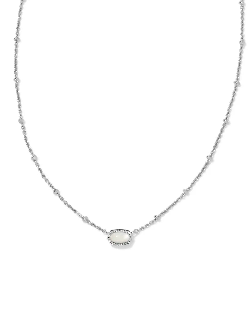 Stylish Beaded Necklace-Kendra Scott |  Mini Elisa Silver Satellite Short Pendant Necklace in Ivory Mother of Pearl