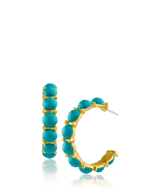 Trendy Drop Earrings-Large Turquoise Hoop Earrings