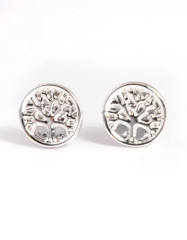 Party Earrings-Silver Tree Of Life Stud Earrings