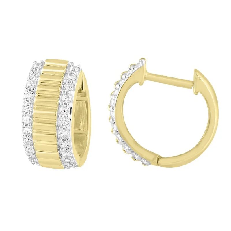 Fun Hoop Earrings-MEN'S HOOP EARRINGS 0.33CT ROUND DIAMOND 10K YELLOW GOLD