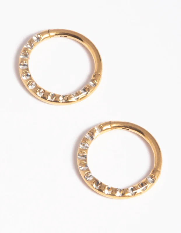 Pear Shaped Earrings-Gold Plated Surgical Steel Pave Hoop Earrings