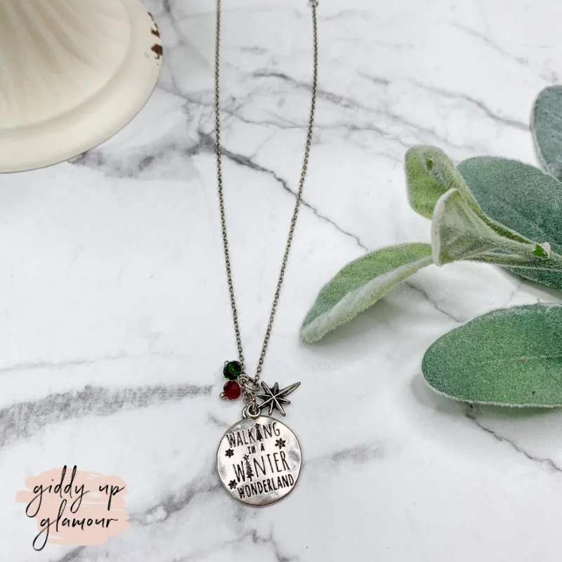 Simple Pendant Necklace-Walking In A Winter Wonderland Silver Charm Necklace