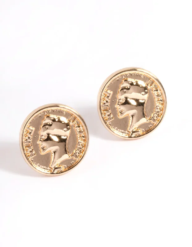 Eco-Friendly Earrings-Gold Coin Stud Earrings