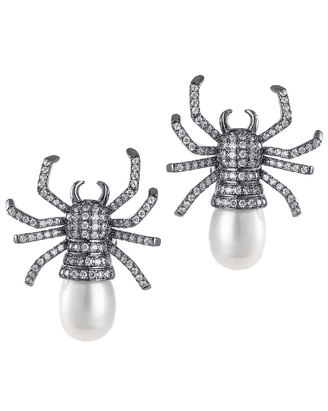 Oval Drop Earrings-Pave Spider Earrings