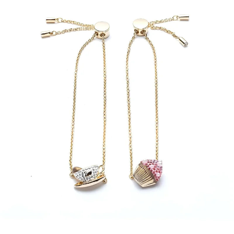 Trendy Charm Bracelet-Swarovski Women's Bracelet - Nicest Cup of Tea and Cupcake Gold, Set of 2 | 5486079