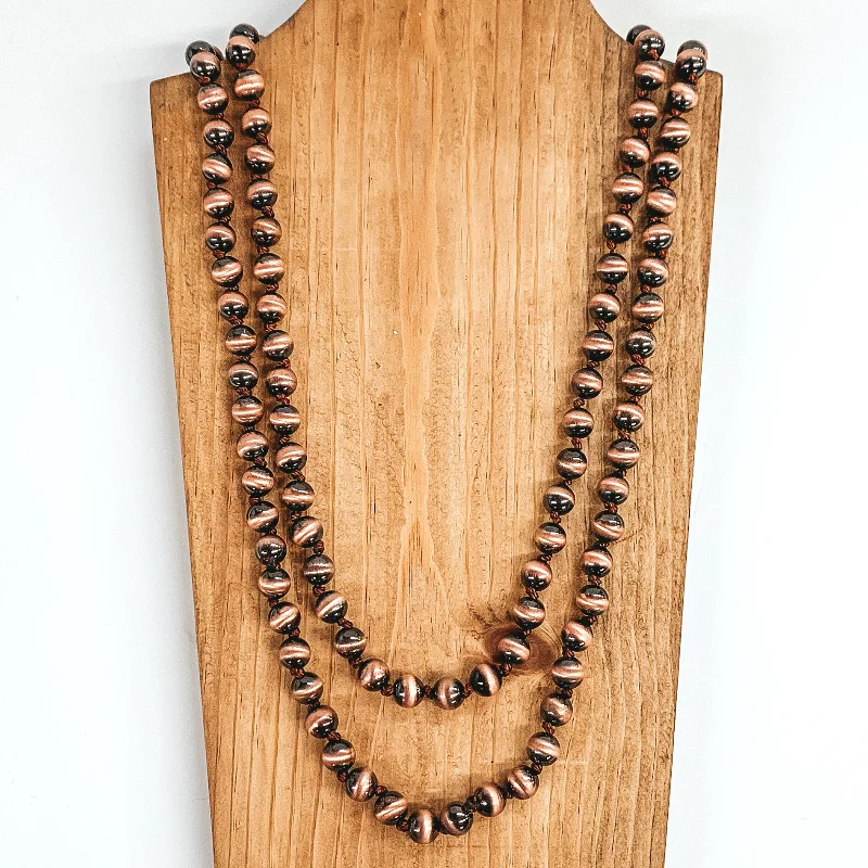 Multi-Strand Necklace-Large Navajo Pearl Inspired  Layering Necklace in Copper Tone