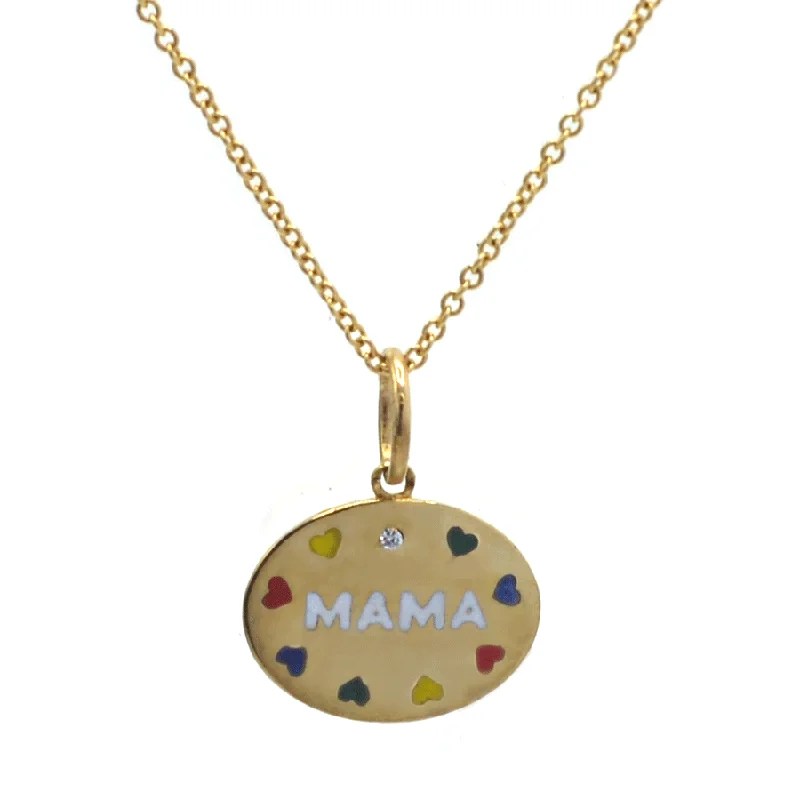 Bold Gold Necklace-Enamel Hearts MAMA Necklace