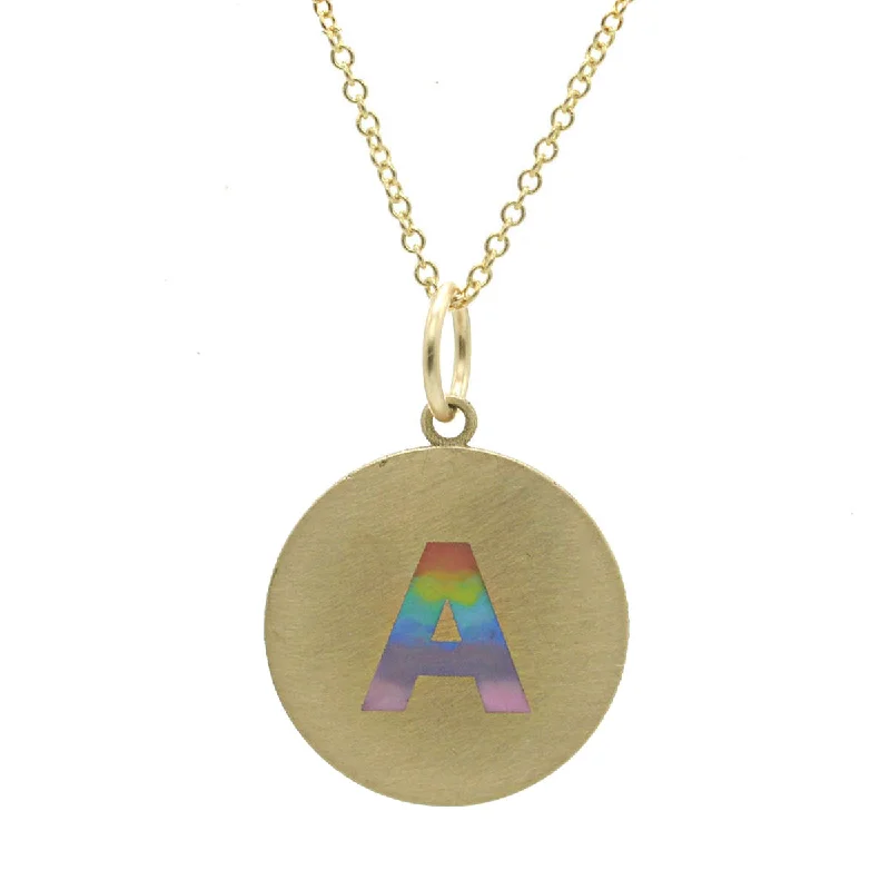 Beaded Chain Necklace-Custom Enamel Rainbow Ombre Initial Necklace