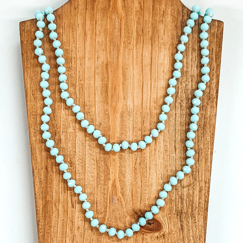 Multi-Chain Necklace-60 Inch Crystal Strand Necklace in Pastel Blue