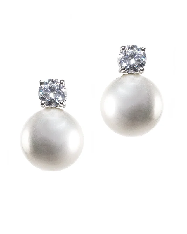 Rhinestone Earrings-Classic Pearl and CZ Clip Earrings