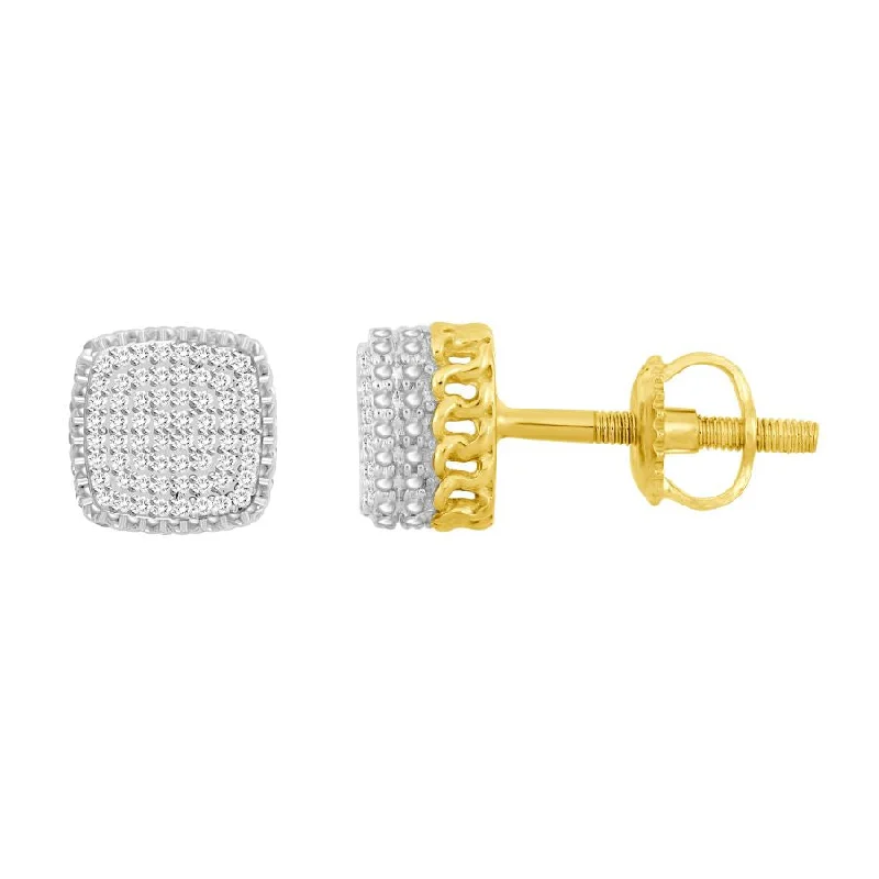 Stud Earrings for Women-LADIES EARRINGS 0.25CT ROUND DIAMOND 10K YELLOW GOLD