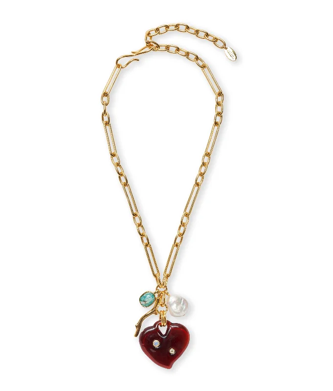 Chunky Gold Chain Necklace-Murano Heart Necklace