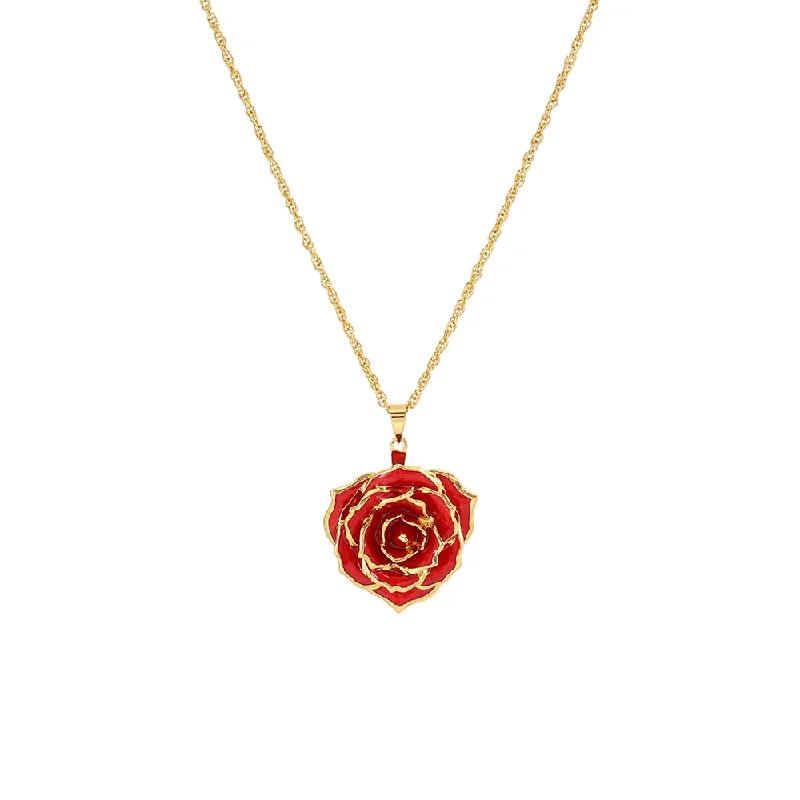 Layered Gold Chain Necklace-Real Rose Pendant Necklace