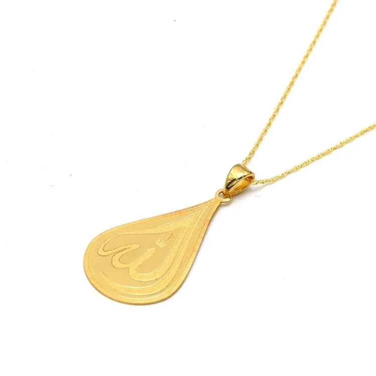 Adjustable Crystal Pendant Necklace-Real Gold Allah Oval Plain Necklace 2439 CWP 1907