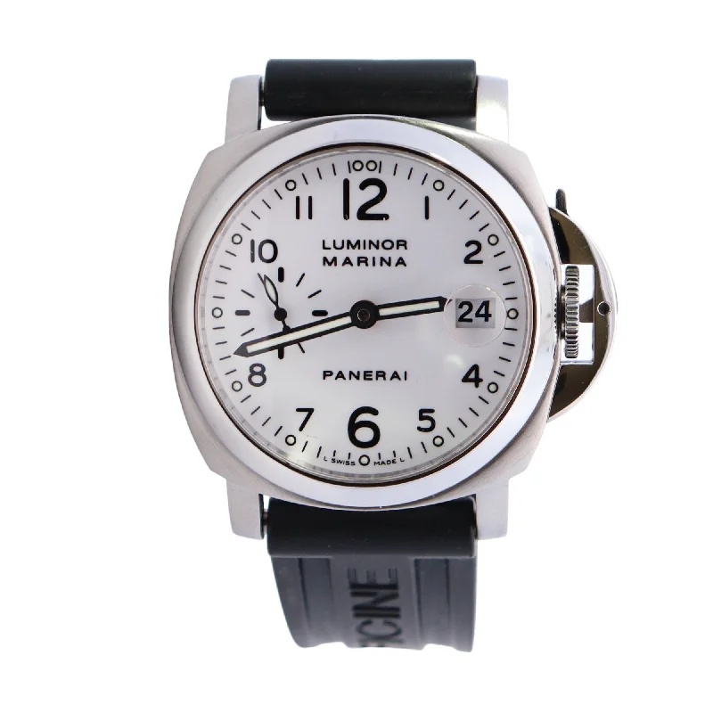 Custom Name Sports Watch for Men-Panerai Luminor 44mm White Dial Watch Ref# PAM00523