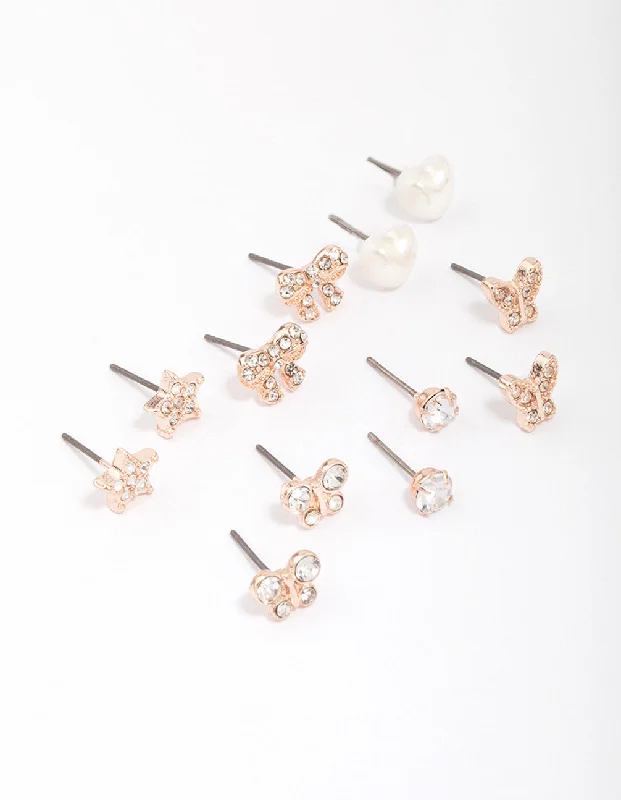 Hoop Earrings for Women-Kids Rose Gold Diamante Butterfly Stud Earring 6-Pack