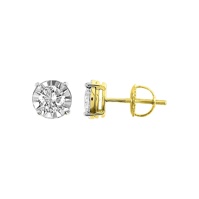 Dainty Pearl Earrings-LADIES STUD EARRINGS 0.25CT ROUND DIAMOND 10K YELLOW GOLD