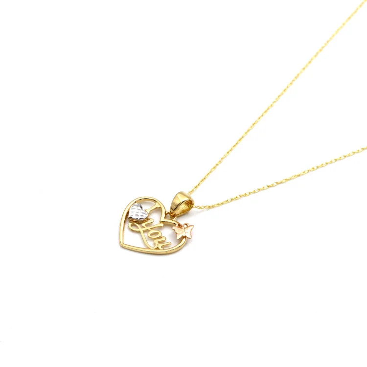 Silver Double Layer Necklace-Real Gold 3 Color I Love You with Heart Butterfly Necklace - Model 1840 CWP 1953