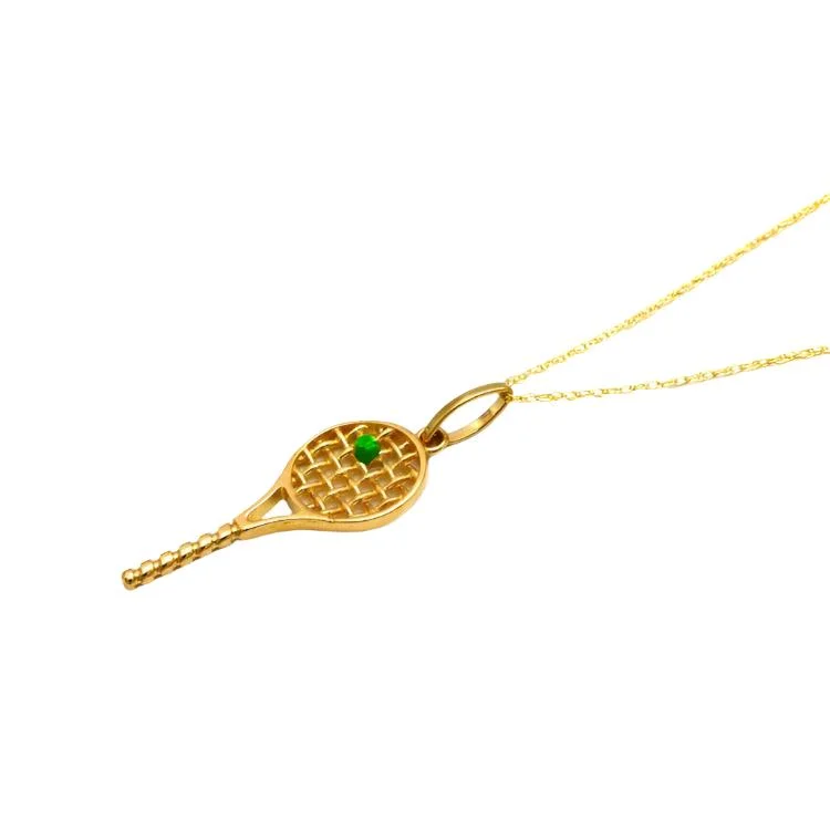 Minimalist Silver Necklace for Women-Real Gold Green Ball Tennis Frame Necklace 2382 CWP 1918