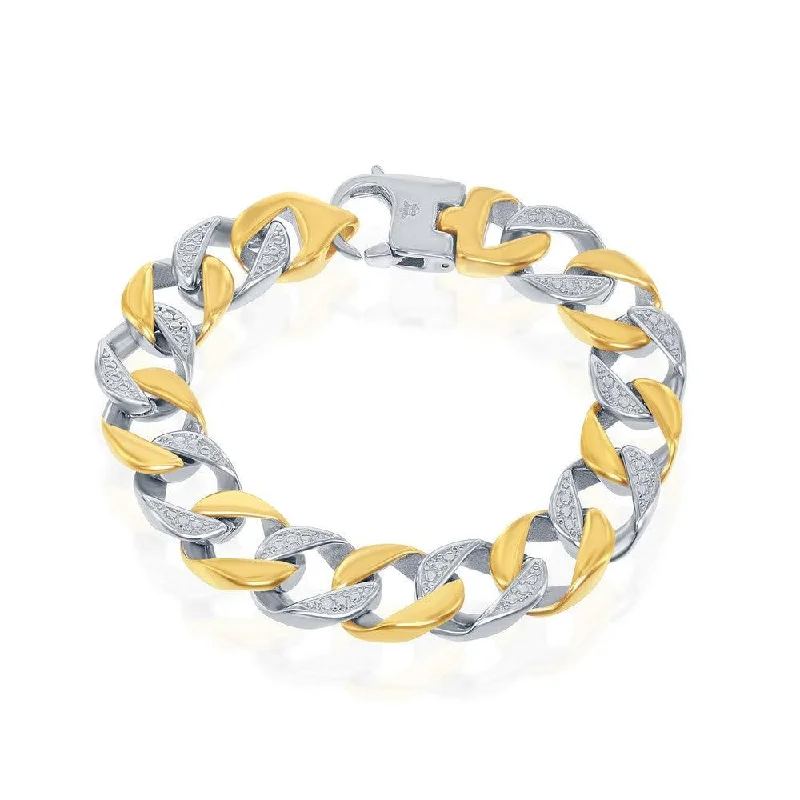 Simple Gold Bracelet-Stainless Steel TT Gold Plated Pave Curb Link Bracelet, 8.5"