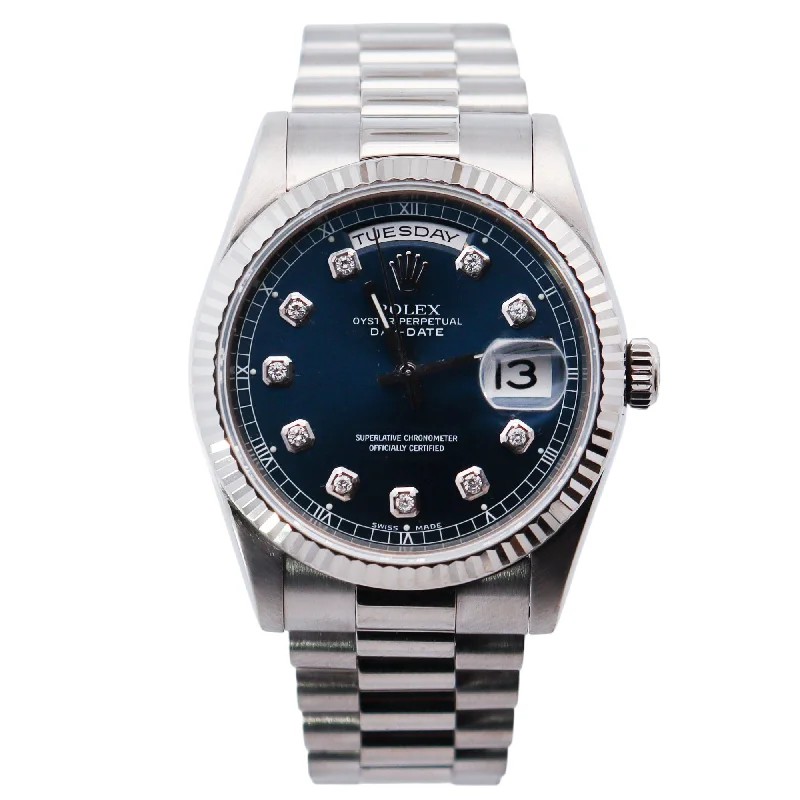 Women’s Fashionable Sports Watch-Rolex Day-Date 36mm Blue Dial Watch Ref# 118239